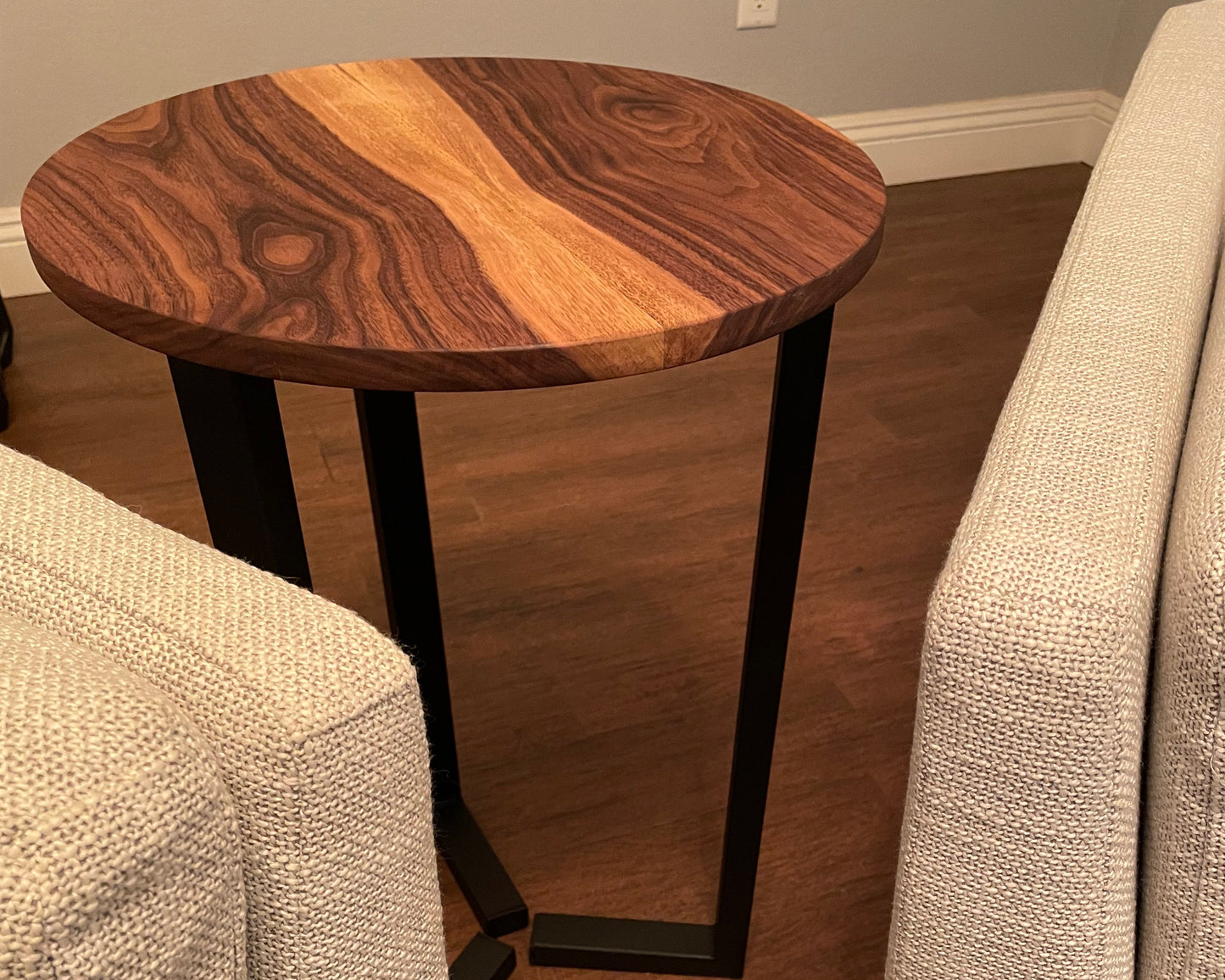 Mid Century Modern Solid Walnut End Table - Walnut Side Table - Metal Legs