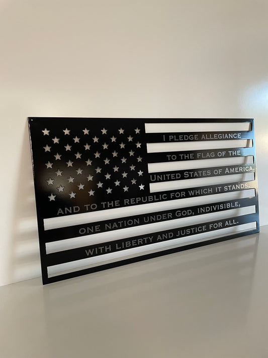 Metal American Flag with Pledge of Allegiance