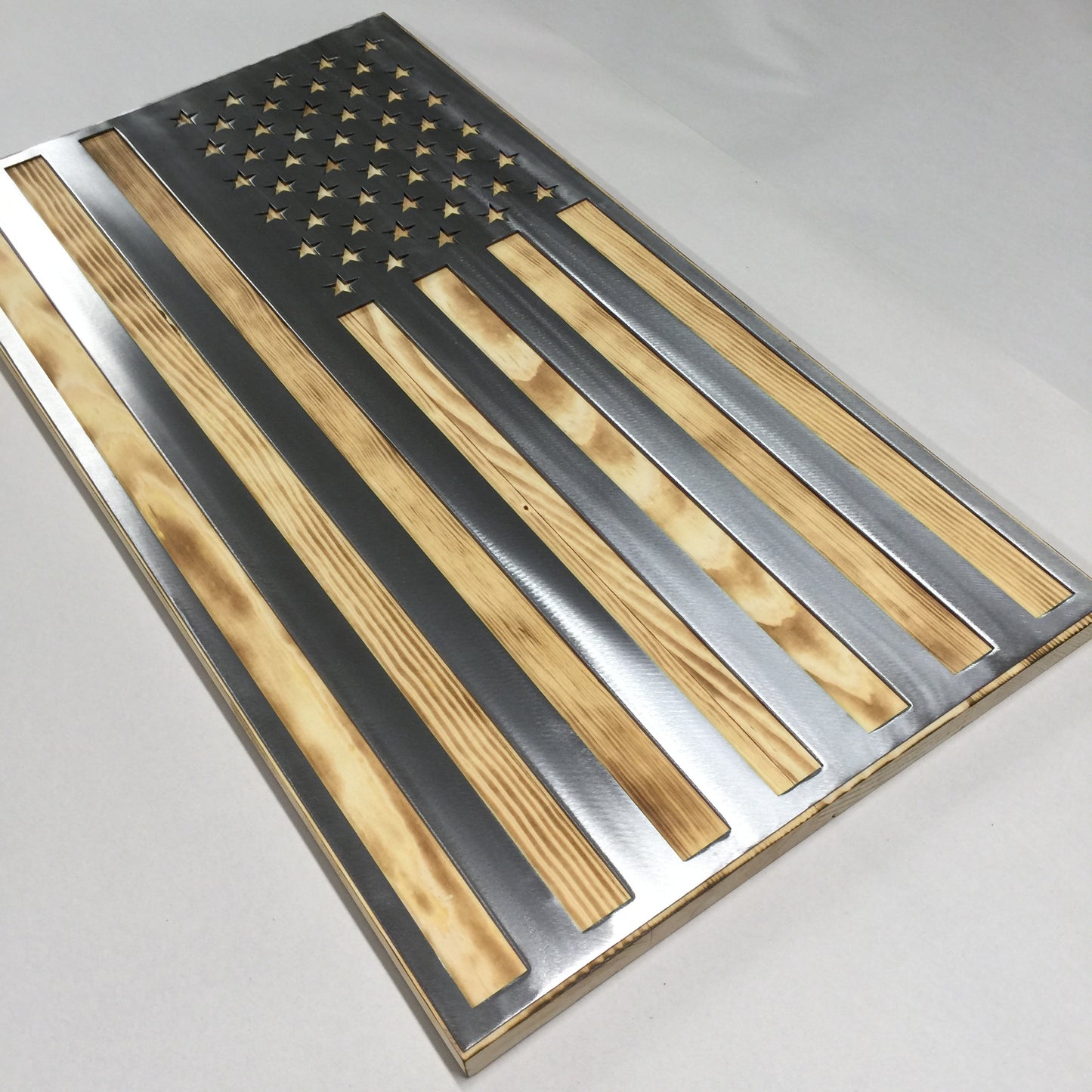 Burnt Wood Metal American Flag