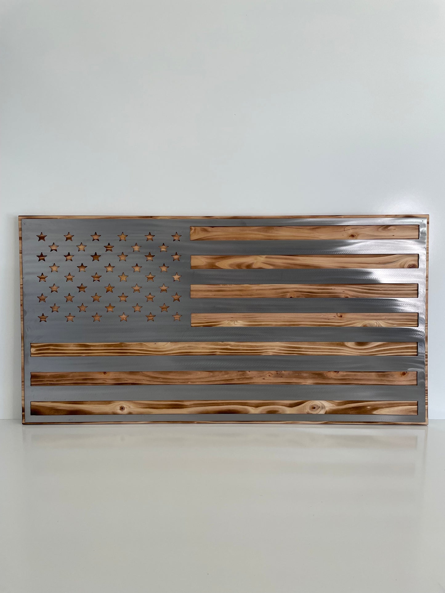 Burnt Wood Metal American Flag