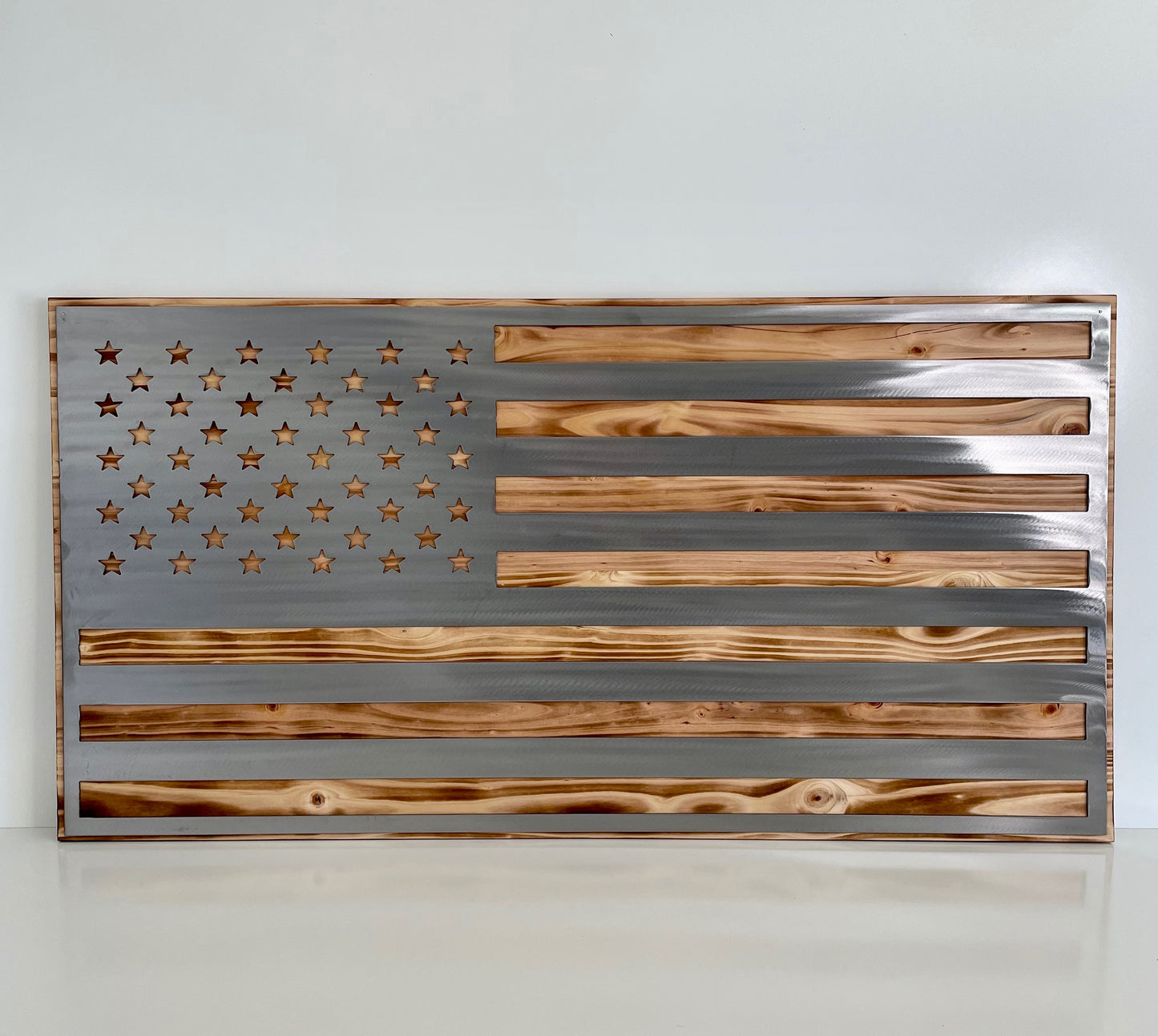 Burnt Wood Metal American Flag