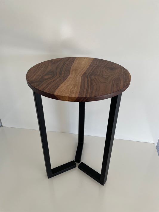 Mid Century Modern Solid Walnut End Table - Walnut Side Table - Metal Legs