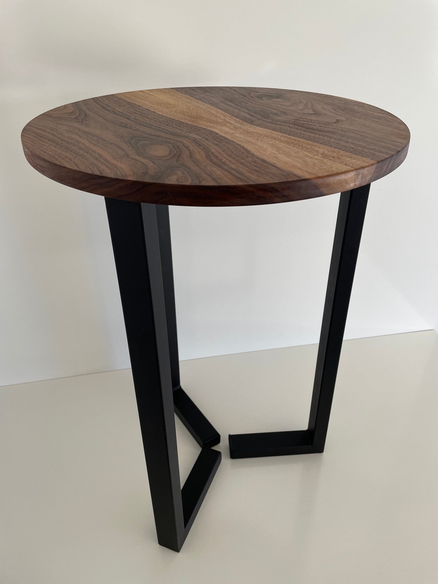 Mid Century Modern Solid Walnut End Table - Walnut Side Table - Metal Legs